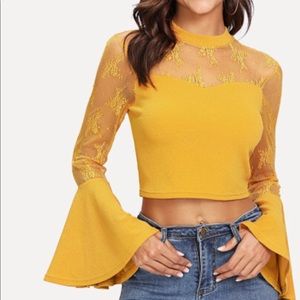 Trumpet Sleeve Lace Sweetheart Crop Top